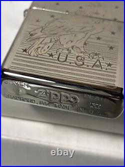 1995 Zippo Lighter USA Eagle Silver Plate Lighter New Gold Engraving