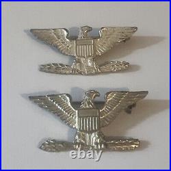 2 -Vintage WWII Sterling Silver Eagle Colonel Rank Military Insignia Brooch Pins