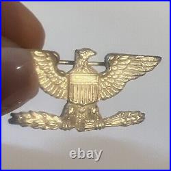2 -Vintage WWII Sterling Silver Eagle Colonel Rank Military Insignia Brooch Pins