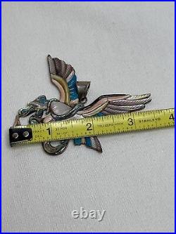 3.5 VTG Native American Turquoise MOP Sterling Silver Eagle Bird Pendant 28 Gr