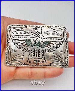 3 Vtg Navajo Turquoise & Coral Chip Inlay Sterling Silver Eagle Belt Buckle 38g