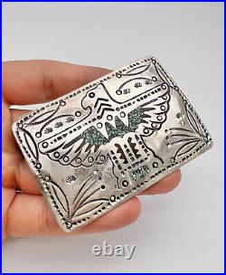 3 Vtg Navajo Turquoise & Coral Chip Inlay Sterling Silver Eagle Belt Buckle 38g