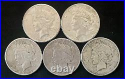 5 Coin San Francisco 1922s-1923s Peace Dollar 90% Silver Eagle Collection Lot