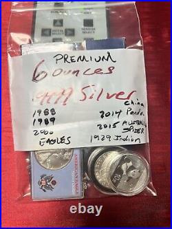 6 PREMIUM 1 Ounce. 9999 SILVER COLLECTIBLE VINTAGE COINS