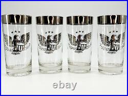 (8) Set Silver Eagle Drinking Tall Glasses Mid-Century Vtg Barware Thorpe-style