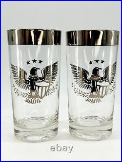 (8) Set Silver Eagle Drinking Tall Glasses Mid-Century Vtg Barware Thorpe-style
