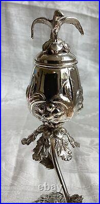 ANTIQUE Judaica 800 Silver Besamin Spice Container With Eagle Lid 122g