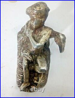 An Antique Silver palish Cast Iron Eagle Boy Figure Sculpture Sleeping Heaven