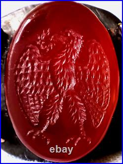 Ancient Roman Gold Silver Intaglio Seal Gemstone Ring Eagle Huge Heavy 42 grams