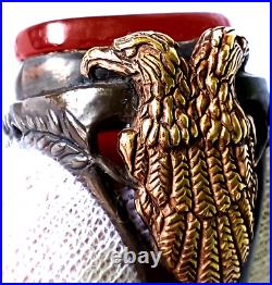 Ancient Roman Gold Silver Intaglio Seal Gemstone Ring Eagle Huge Heavy 42 grams