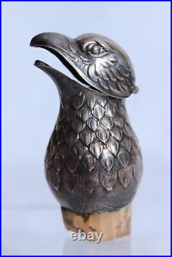 Antique 800 Silver Bald Eagle Liquor Pourer Spout Cork Base Hinged Beak