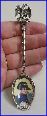 Antique Sterling Silver & Enameled Napoleon Spoon With Eagle Handle Design