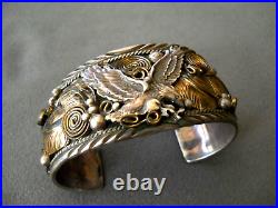 CHEE Native American Navajo Sterling Silver & Gold Wash Appliques Eagle Bracelet