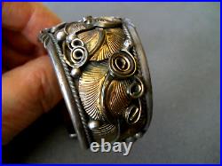 CHEE Native American Navajo Sterling Silver & Gold Wash Appliques Eagle Bracelet