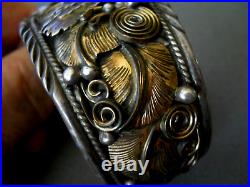 CHEE Native American Navajo Sterling Silver & Gold Wash Appliques Eagle Bracelet