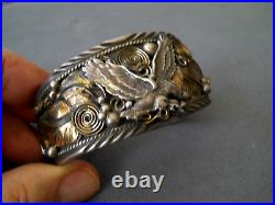 CHEE Native American Navajo Sterling Silver & Gold Wash Appliques Eagle Bracelet