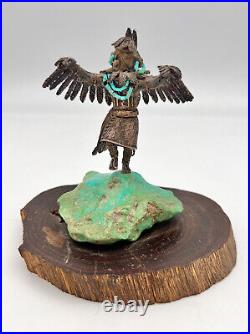 Carol Sues Navajo. 999 Silver Eagle Kachina Figure Statue Turquoise Base 450g