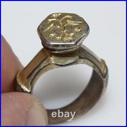 Crusaders Medieval silver & gilded seal ring with a double head eagle-1000-1300