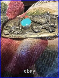 Custom Sterling Silver EAGLES Turquoise Coral Belt Buckle