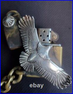 Custom zippo eagle large saad sun god brass armor zippo silver 925 native amer