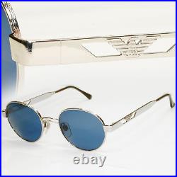 Emporio Armani Sunglasses 1997 Vintage Silver Round Blue Eagle 023-S 707/25 XL