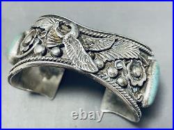 Expressive Navajo Royston Turquoise Sterling Silver Eagle Bracelet Signed