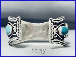 Expressive Navajo Royston Turquoise Sterling Silver Eagle Bracelet Signed