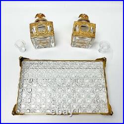 Falize French Gilt Silver & Cutglass Baccarat Dual Inkwells Eagle Finials c1850