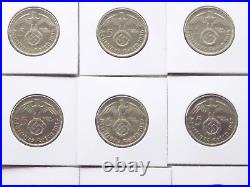 GERMAN 25x 5 REICHSMARK 1936 1939 SWASTIKA Silver 3RD WW2 Coin Collection MARK