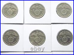 GERMAN 25x 5 REICHSMARK 1936 1939 SWASTIKA Silver 3RD WW2 Coin Collection MARK