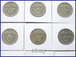 GERMAN 25x 5 REICHSMARK 1936 1939 SWASTIKA Silver 3RD WW2 Coin Collection MARK