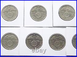 GERMAN 25x 5 REICHSMARK 1936 1939 SWASTIKA Silver 3RD WW2 Coin Collection MARK