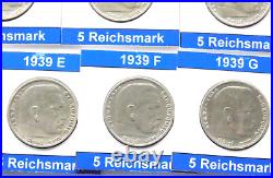 GERMAN 25x 5 REICHSMARK 1936 1939 SWASTIKA Silver 3RD WW2 Coin Collection MARK