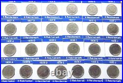 GERMAN 25x 5 REICHSMARK 1936 1939 SWASTIKA Silver 3RD WW2 Coin Collection MARK