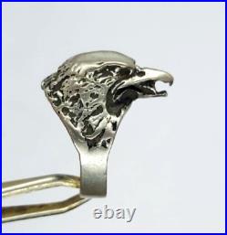 Genuine Ancient Rare Silver Eagle Falcon Head Ring Artifact Authentic