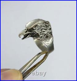 Genuine Ancient Rare Silver Eagle Falcon Head Ring Artifact Authentic
