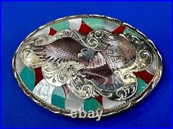 Gorgeous Native American Hallmarked EAGLE shell / nickel silver Belt Buckle