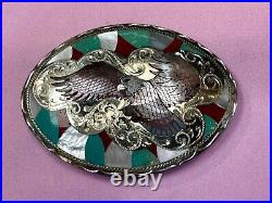 Gorgeous Native American Hallmarked EAGLE shell / nickel silver Belt Buckle