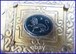 Gothic Silver And Pure Gold Buckle With Eagle Green Agate Lion And Carnelian
