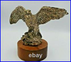 Italian Silver Eagle Figurine Signed Lucchesi Faro Wood Stand Glass Glass Eyes