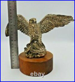 Italian Silver Eagle Figurine Signed Lucchesi Faro Wood Stand Glass Glass Eyes