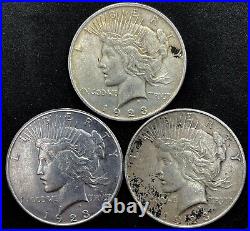 Lot Of (3)1923 P/D/S Peace Silver Dollar Year Set 90% Eagle Collection Lot. #2