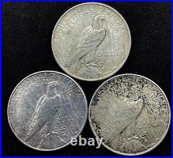 Lot Of (3)1923 P/D/S Peace Silver Dollar Year Set 90% Eagle Collection Lot. #2