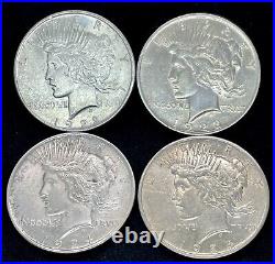 Lot of 4 1922-1925 Choice UNC. Peace Dollar 90% Silver Eagle Collection Lot #3