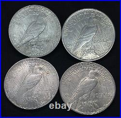 Lot of 4 1922-1925 Choice UNC. Peace Dollar 90% Silver Eagle Collection Lot #3