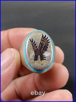 Native American Sterling Silver. 925 Mosaic Eagle Shell Inlay Vtg Ring Signed JE