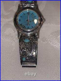 Native American Sterling Silver Turquoise Eagle Watch Tips Carol Felley
