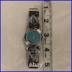 Native American Sterling Silver Turquoise Eagle Watch Tips Carol Felley