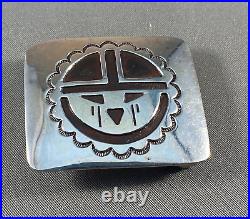 Navajo Silver Overlay Belt Buckle withSun Design by Golden Eagle Trading, 1980's
