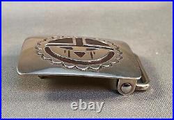 Navajo Silver Overlay Belt Buckle withSun Design by Golden Eagle Trading, 1980's